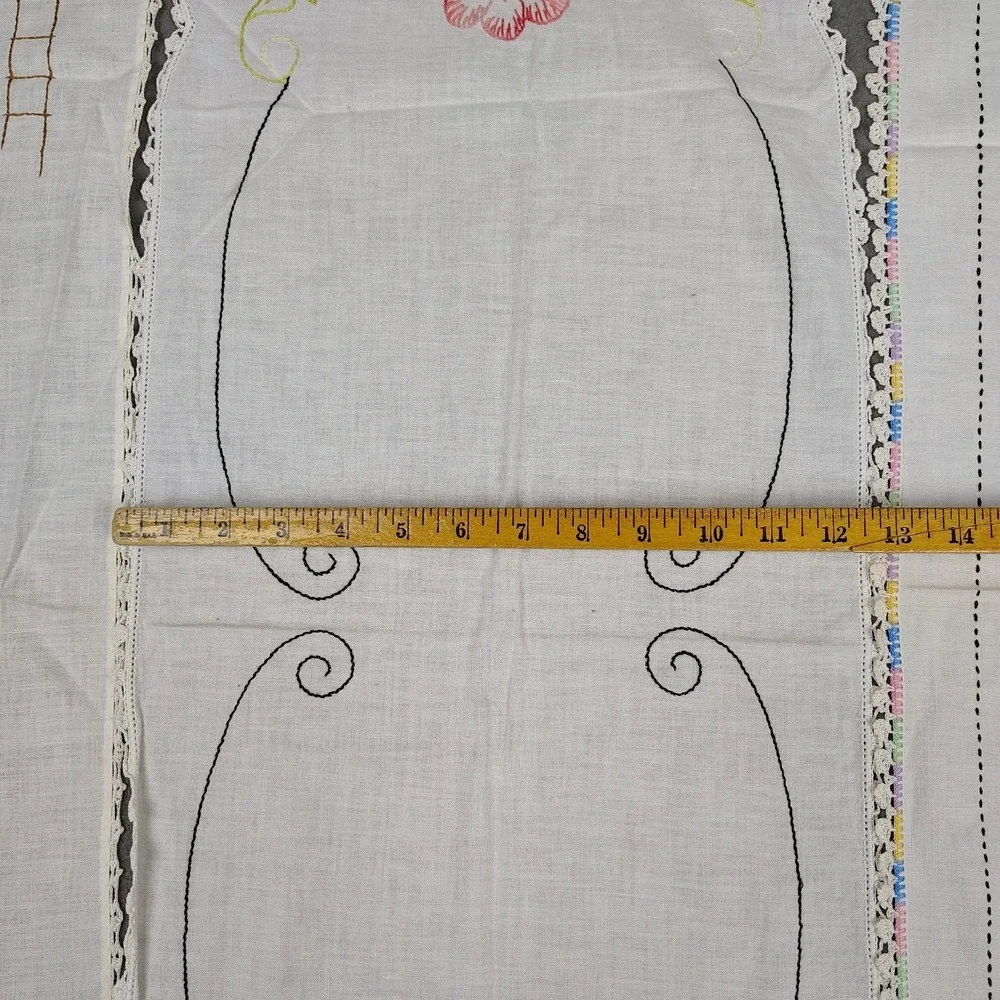 Vintage MCM Floral Table Runner Cloth Set (3) Various Small 36